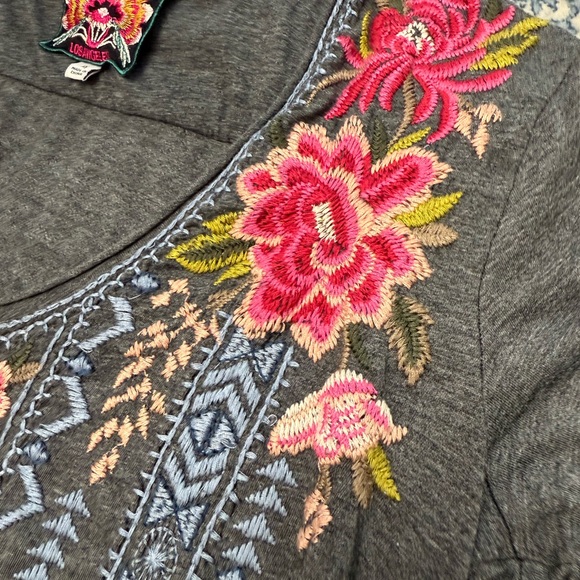 JOHNNY WAS Davis Drape Tunic Dress Gray Multicolor Floral Embroidery Bohemian XS - Picture 8 of 11